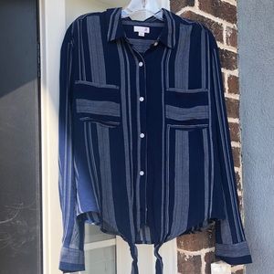 Blue & white striped button down collared shirt